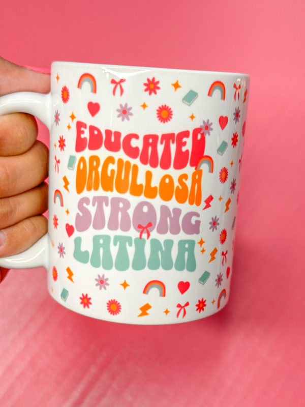 Celebrate your strength and pride with our "Educated Orgullosa Strong Latina" mugs, available in 11oz and 15oz. Perfect for your daily coffee or tea, these mugs are a must-have for any proud Latina.